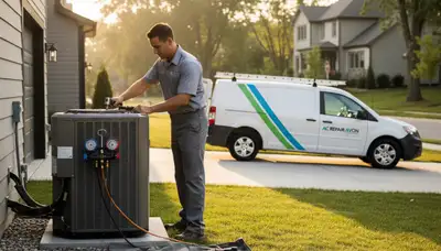 Professional AC repair technician servicing residential air conditioner in Indianapolis IN