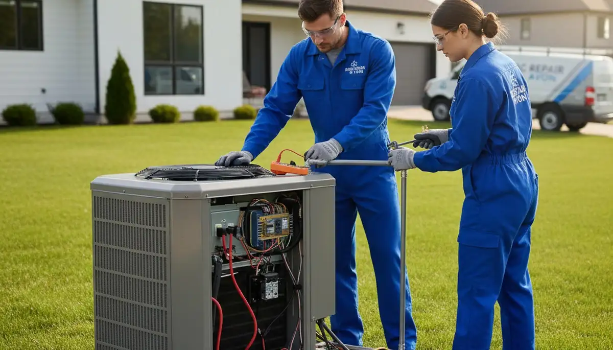 Professional AC repair technician servicing air conditioner in Indianapolis, IN