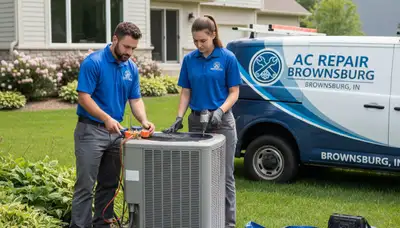 Professional AC repair technician servicing air conditioner unit in Indianapolis, IN