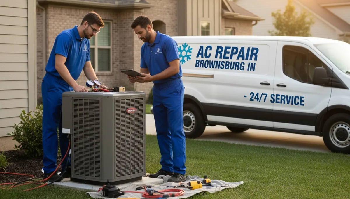 Professional AC repair technician servicing cooling unit in Indianapolis, IN home