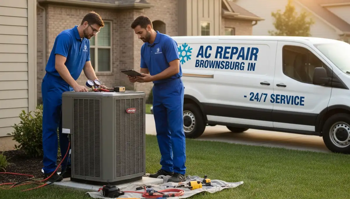 Professional AC repair technician servicing cooling unit in Indianapolis, IN home