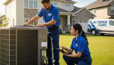 Professional AC repair technician servicing air conditioner unit in Indianapolis, IN home