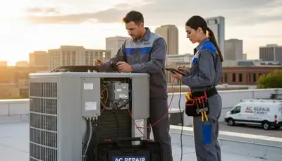 Professional AC repair technician servicing air conditioner in Indianapolis IN home