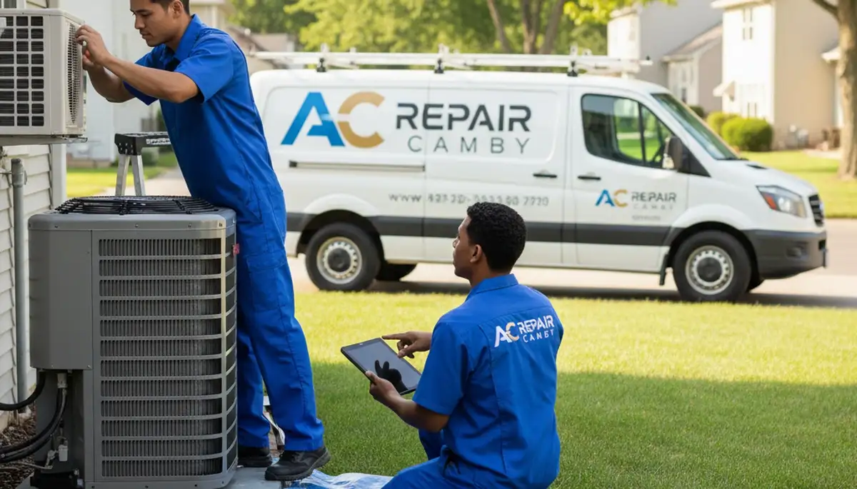 Professional AC repair technician servicing residential unit in Indianapolis, IN