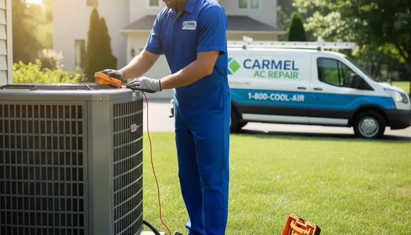 Professional AC repair technician servicing air conditioning unit in Indianapolis, IN