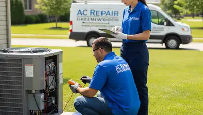 Professional AC repair technician servicing air conditioner in Indianapolis, IN home