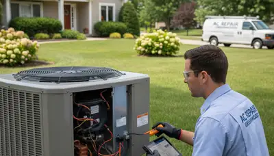 Professional AC repair technician servicing air conditioner unit in Indianapolis, IN