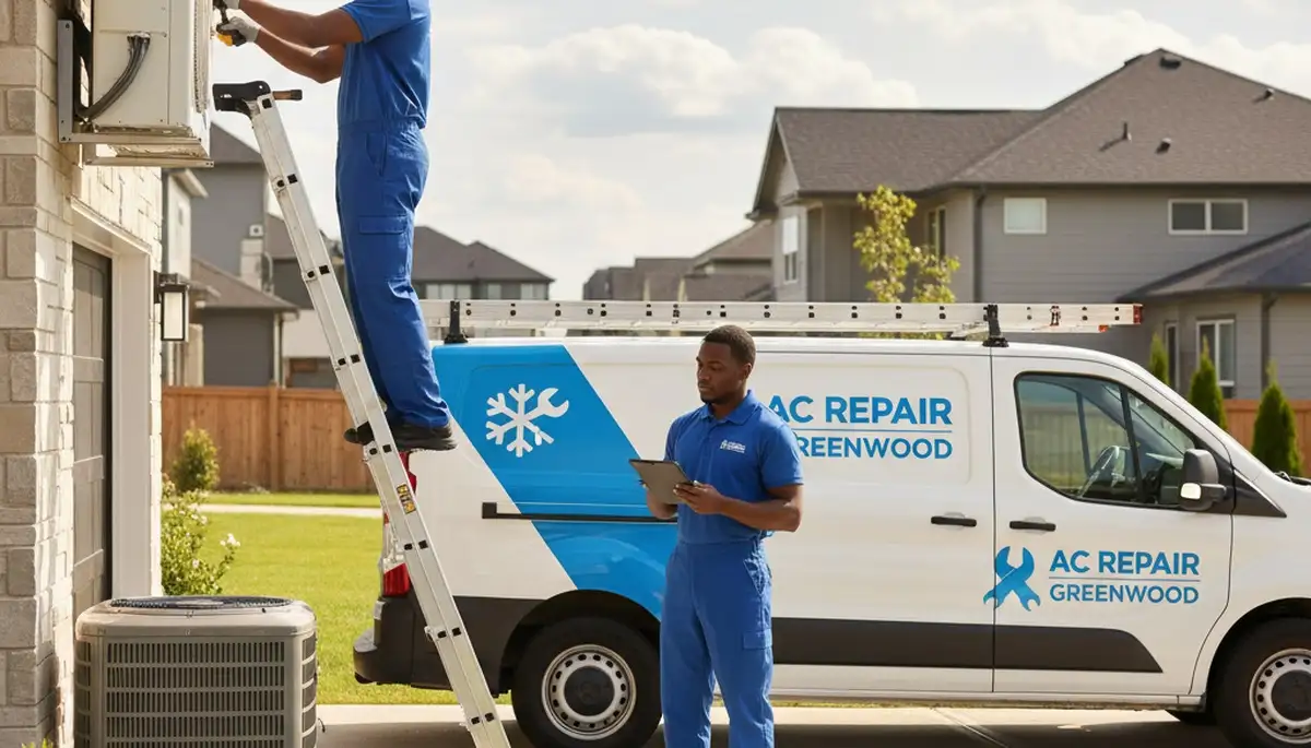 Professional AC repair technician servicing air conditioner unit in Indianapolis, IN