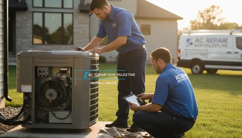 Professional AC repair technician servicing air conditioner unit in Indianapolis, IN home