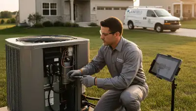 Professional AC repair technician servicing air conditioner unit in Indianapolis, IN