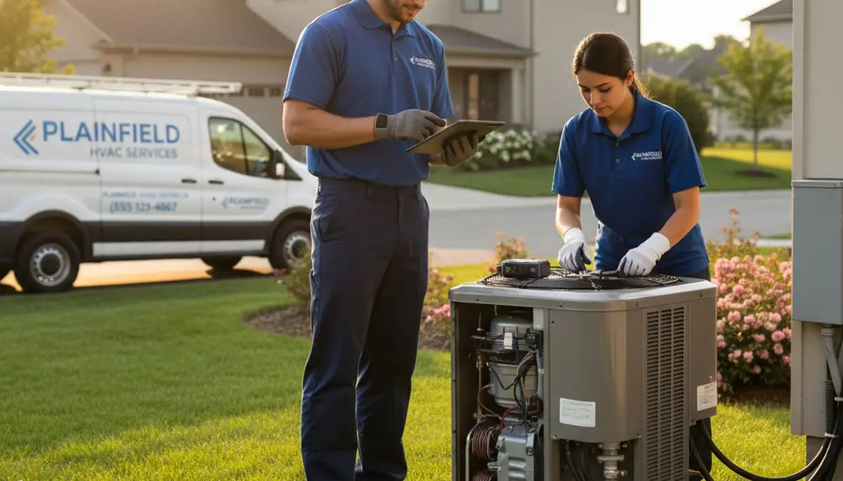 Professional AC repair technician servicing air conditioner in Indianapolis, IN