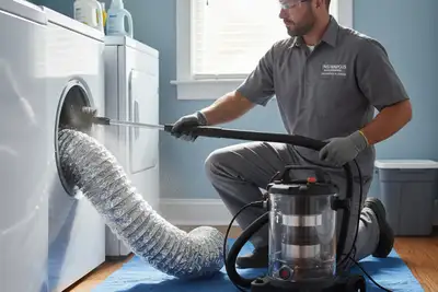 Technician performing professional dryer vent cleaning at Indianapolis home for improved airflow and safety