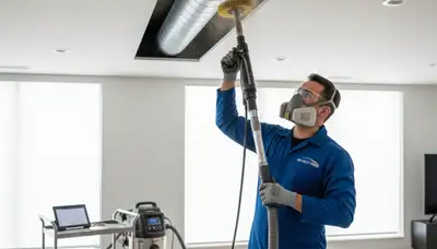 Technician cleaning HVAC air ducts for improved airflow in Indianapolis, IN home