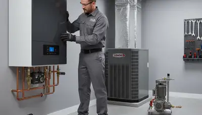 Technician performing boiler repair in Indianapolis IN for residential heating system maintenance
